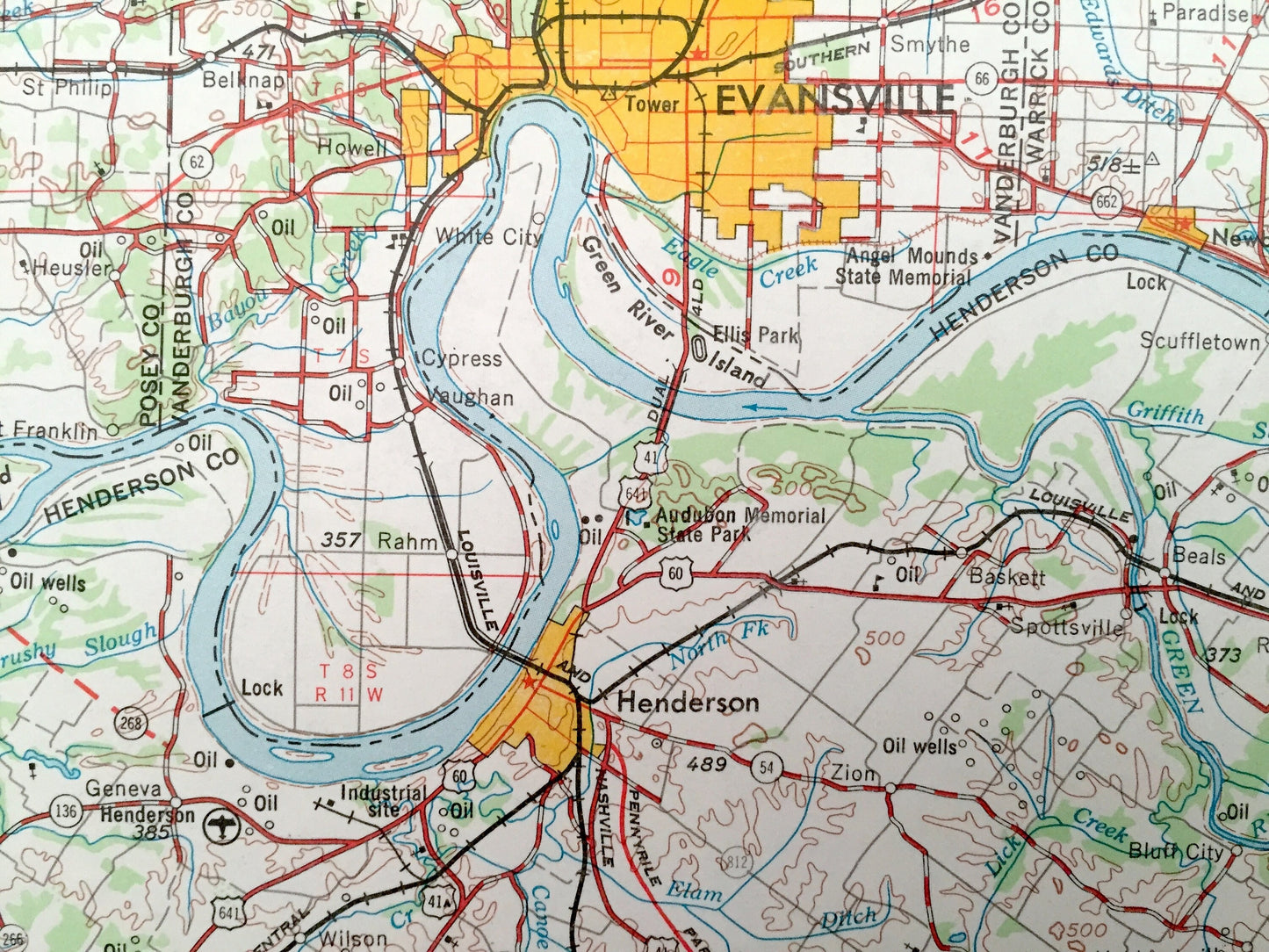 Antique Evansville, Indiana 1957 US Geological Survey Topographic Map – Howell, Mount Vernon, Newburgh, Rockport, Tell City, Cannelton, IN