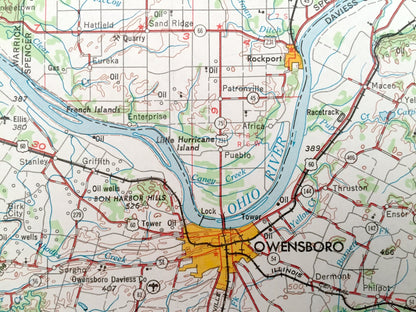 Antique Evansville, Indiana 1957 US Geological Survey Topographic Map – Howell, Mount Vernon, Newburgh, Rockport, Tell City, Cannelton, IN