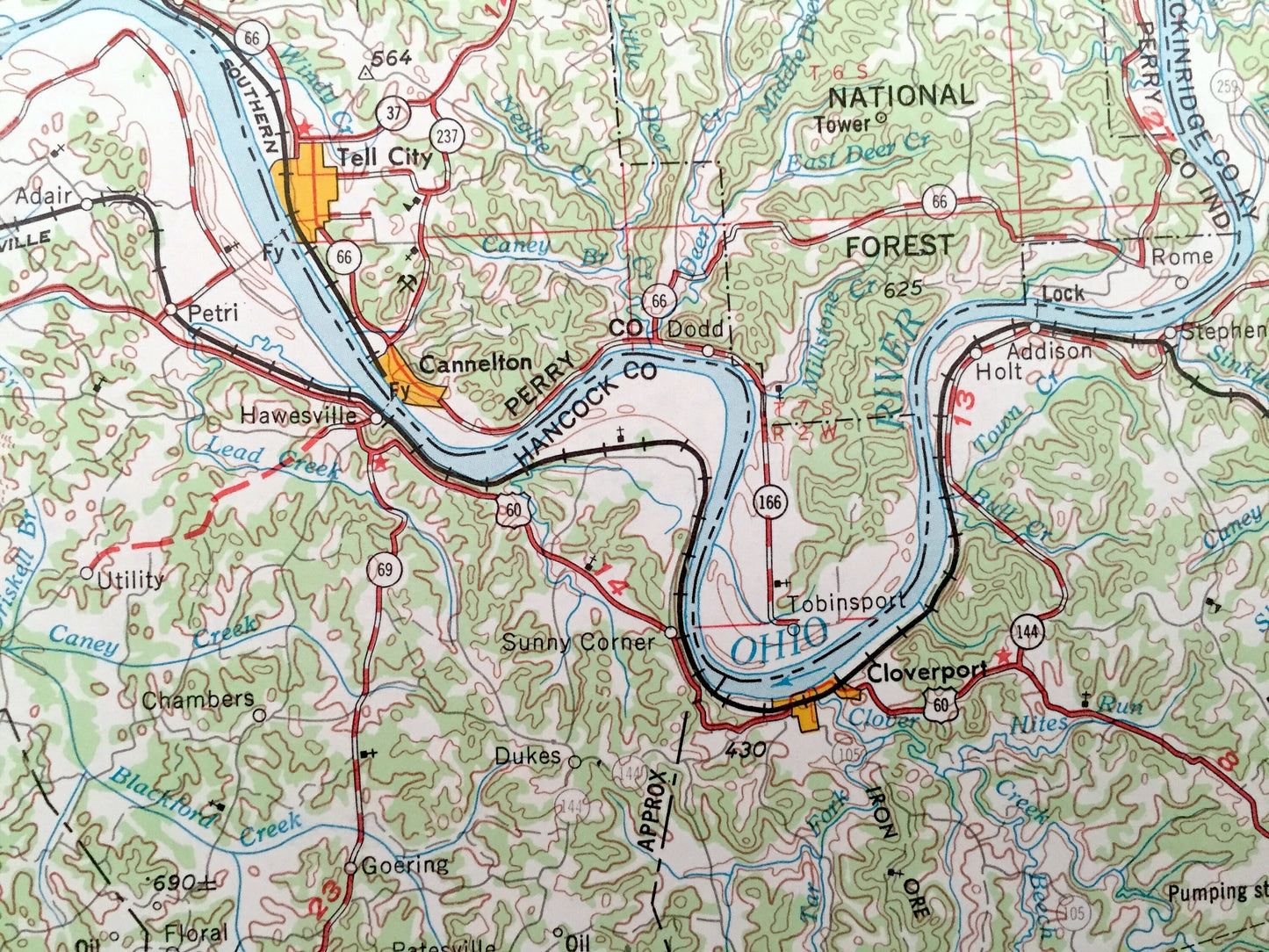 Antique Evansville, Indiana 1957 US Geological Survey Topographic Map – Howell, Mount Vernon, Newburgh, Rockport, Tell City, Cannelton, IN