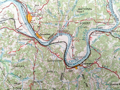 Antique Evansville, Indiana 1957 US Geological Survey Topographic Map – Howell, Mount Vernon, Newburgh, Rockport, Tell City, Cannelton, IN
