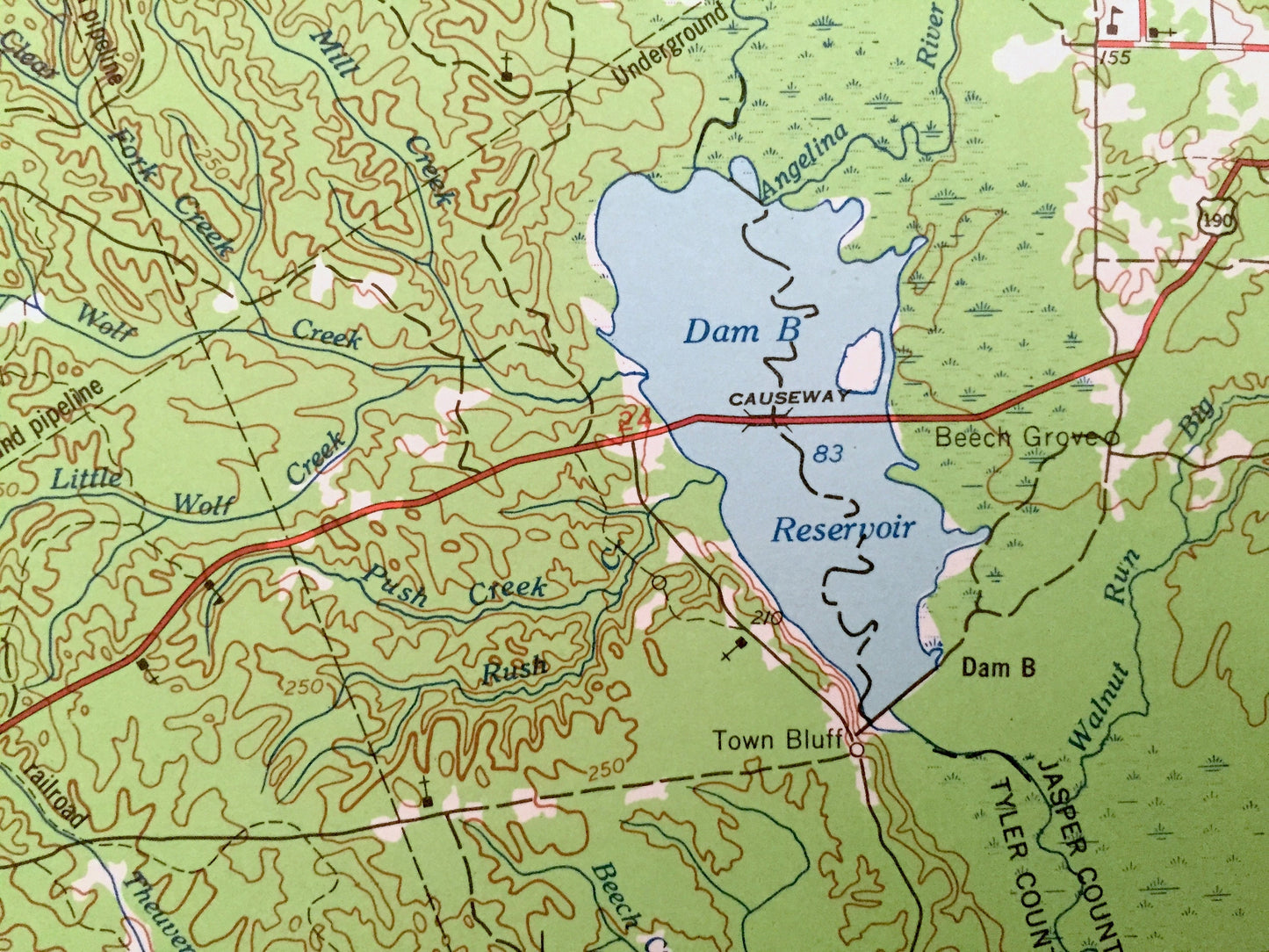 Antique Beaumont, Texas 1954 US Geological Survey Topographic Map – Livingston, Madisonville, Huntsville, Cleveland, Conroe, Silsbee, TX