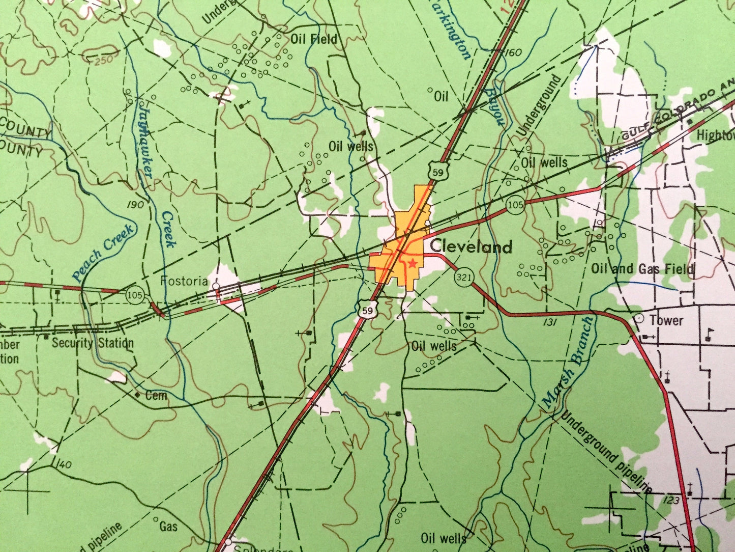Antique Beaumont, Texas 1954 US Geological Survey Topographic Map – Livingston, Madisonville, Huntsville, Cleveland, Conroe, Silsbee, TX