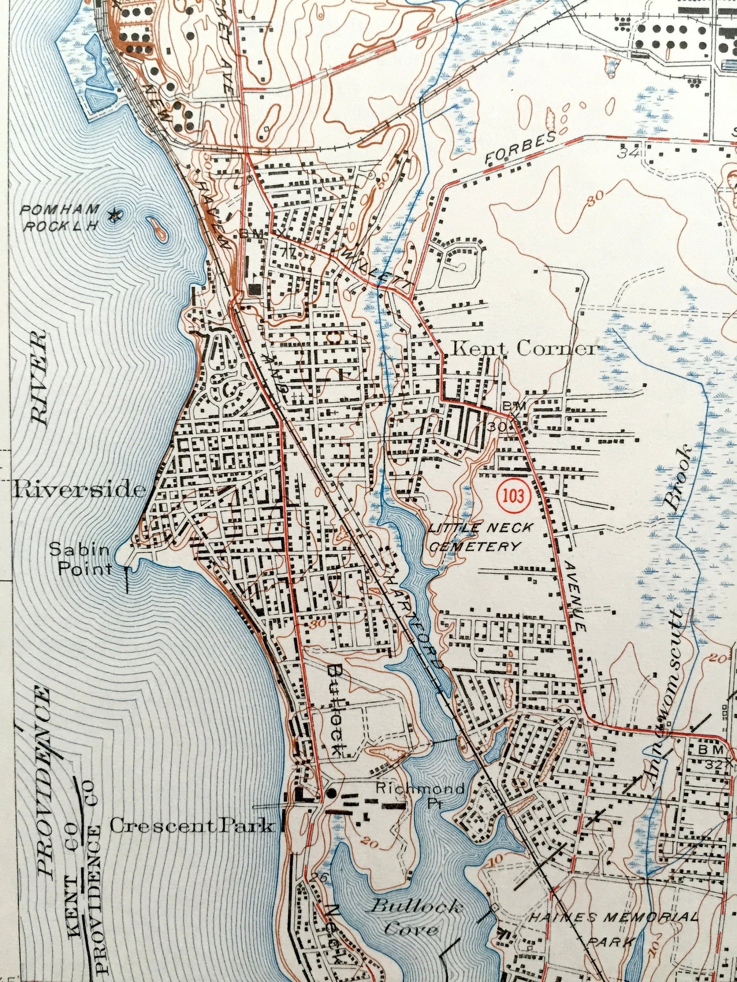 Antique Providence, Rhode Island 1941 US Geological Survey Topographic Map – Pawtucket, Barrington, Seekonk, Rehoboth, Massachusetts, RI MA
