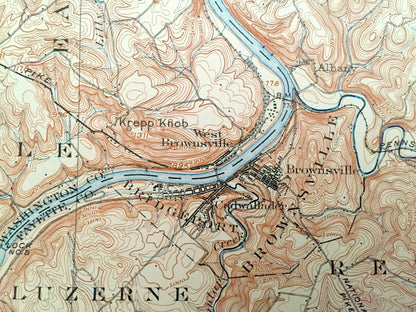 Antique Brownsville, Pennsylvania 1906 US Geological Survey Map – California, Charleroi, Monongahela, West Newton, Webster, Coal Center, PA