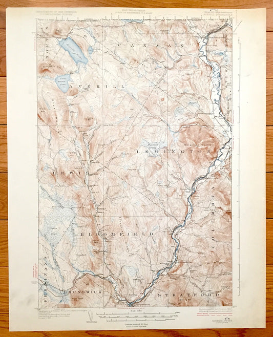Antique Averill, Vermont 1929 US Geological Survey Topographic Map – Coos, Essex County, Lemington, Stratford, Columbia, New Hampshire VT NH