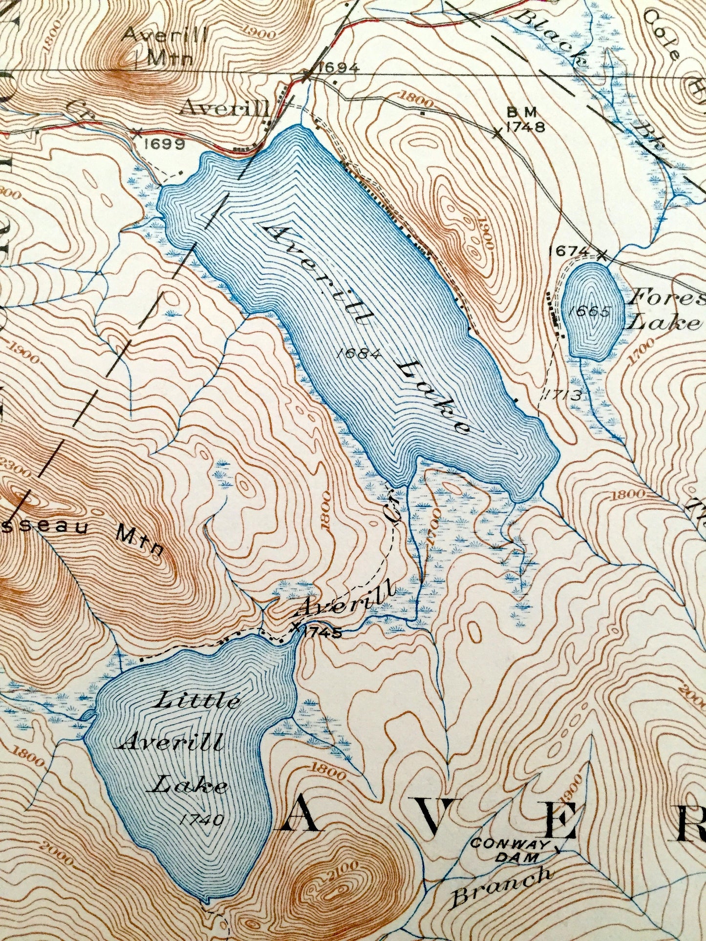 Antique Averill, Vermont 1929 US Geological Survey Topographic Map – Coos, Essex County, Lemington, Stratford, Columbia, New Hampshire VT NH