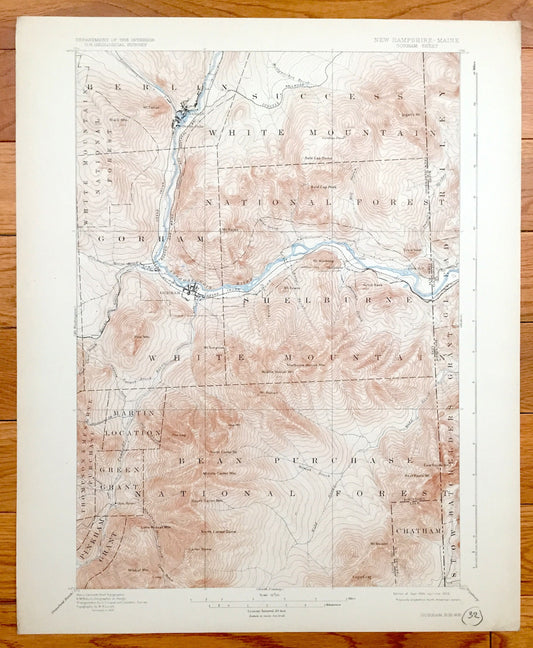 Antique Gorham, New Hampshire 1893 US Geological Survey Topographic Map – Oxford County, Berlin, Success, Shelburne, White Mountains, NH