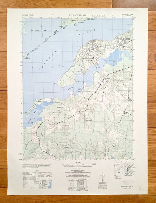 Antique Indian Head, Maryland & VA 1949 US Geological Survey Topographic Map – Charles County, Potomac Heights, Marbury, Glymont, Doncaster