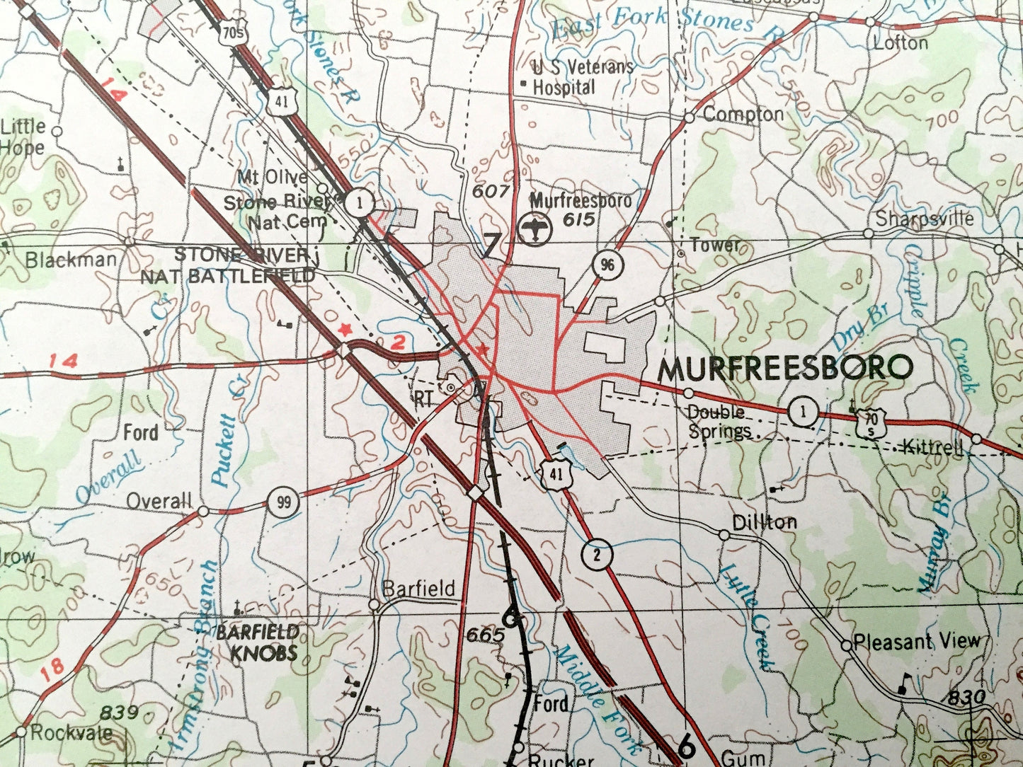 Antique Columbia, Tennessee 1956 US Geological Survey Topographic Map – Lawrenceburg, Fayetteville, Tullahoma, Shelbyville, Murfreesboro TN