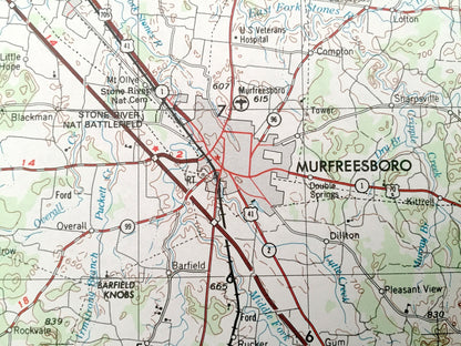 Antique Columbia, Tennessee 1956 US Geological Survey Topographic Map – Lawrenceburg, Fayetteville, Tullahoma, Shelbyville, Murfreesboro TN