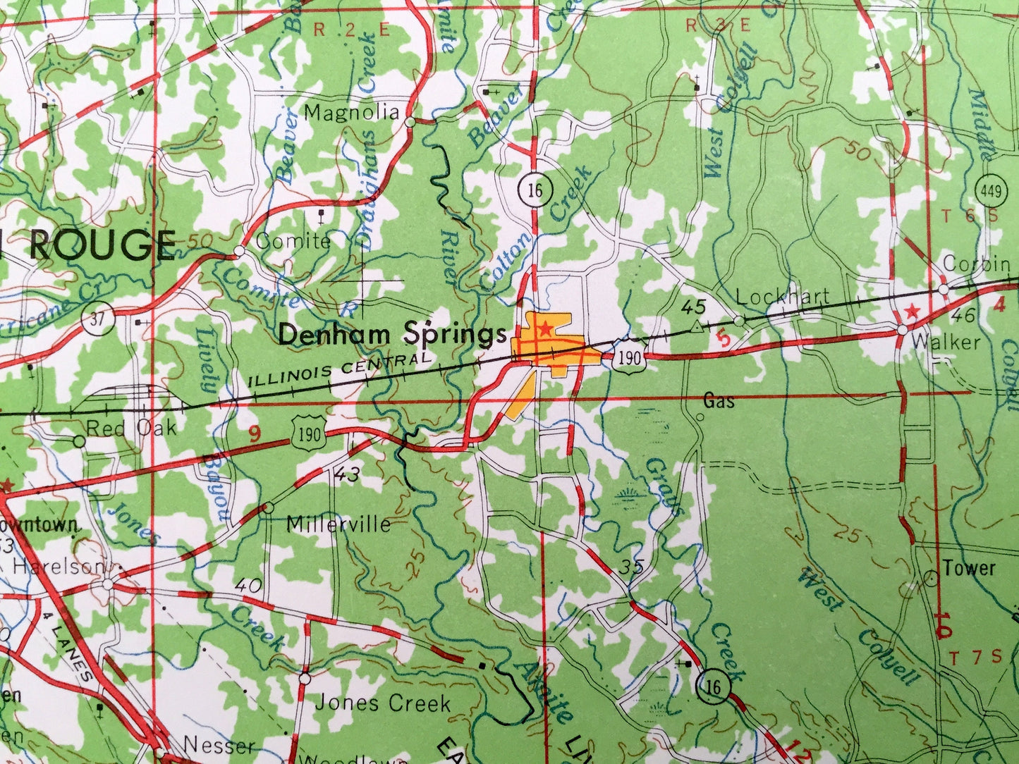 Antique Baton Rouge, Louisiana 1962 US Geological Survey Topographic Map – New Orleans, Lafayette, Port Allen, Donaldsonville, New Iberia LA