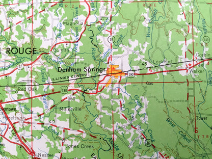 Antique Baton Rouge, Louisiana 1962 US Geological Survey Topographic Map – New Orleans, Lafayette, Port Allen, Donaldsonville, New Iberia LA