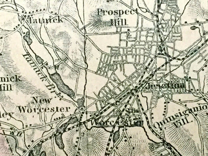 Antique 1871 Worcester County, Massachusetts Topographical Map from Stedman & Lyon Atlas – Sturbridge, Auburn, Webster Charlton Wachusett MA