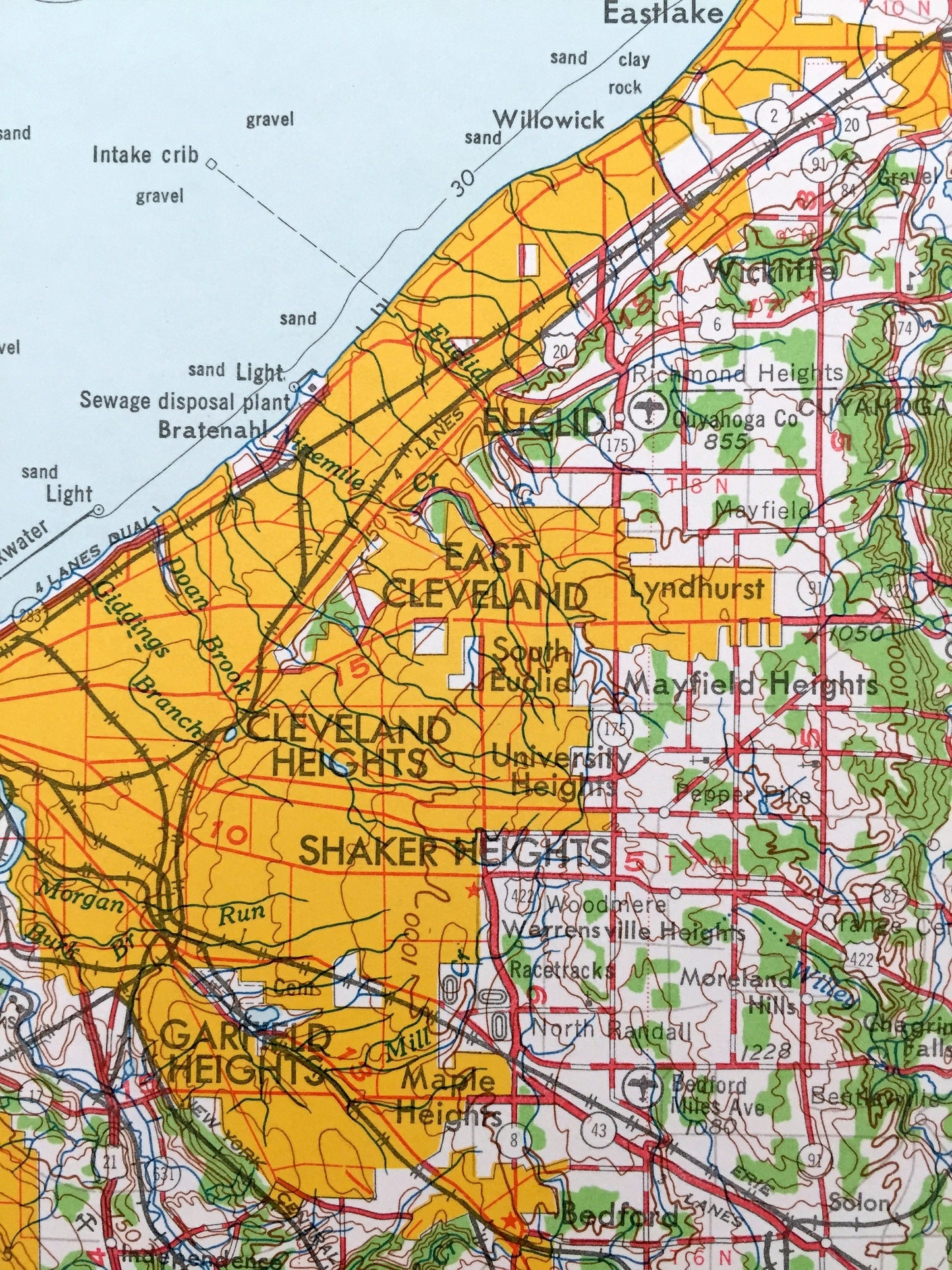Antique Cleveland, Ohio 1962 US Geological Survey Topographic Map – Akron, Youngstown, Cuyahoga Falls, Lakewood Barberton Euclid Ontario OH