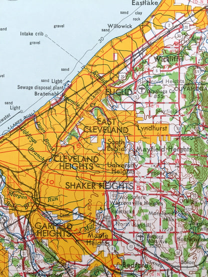 Antique Cleveland, Ohio 1962 US Geological Survey Topographic Map – Akron, Youngstown, Cuyahoga Falls, Lakewood Barberton Euclid Ontario OH