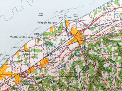 Antique Cleveland, Ohio 1962 US Geological Survey Topographic Map – Akron, Youngstown, Cuyahoga Falls, Lakewood Barberton Euclid Ontario OH