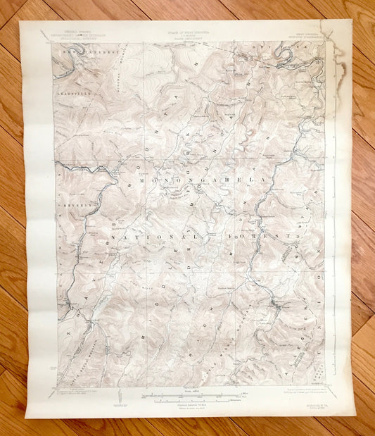 Antique Horton, West Virginia 1924 US Geological Survey Topographic Map – Randolph County, Hazelwood, Wheeler, Bowden, Meadows, Monongahela