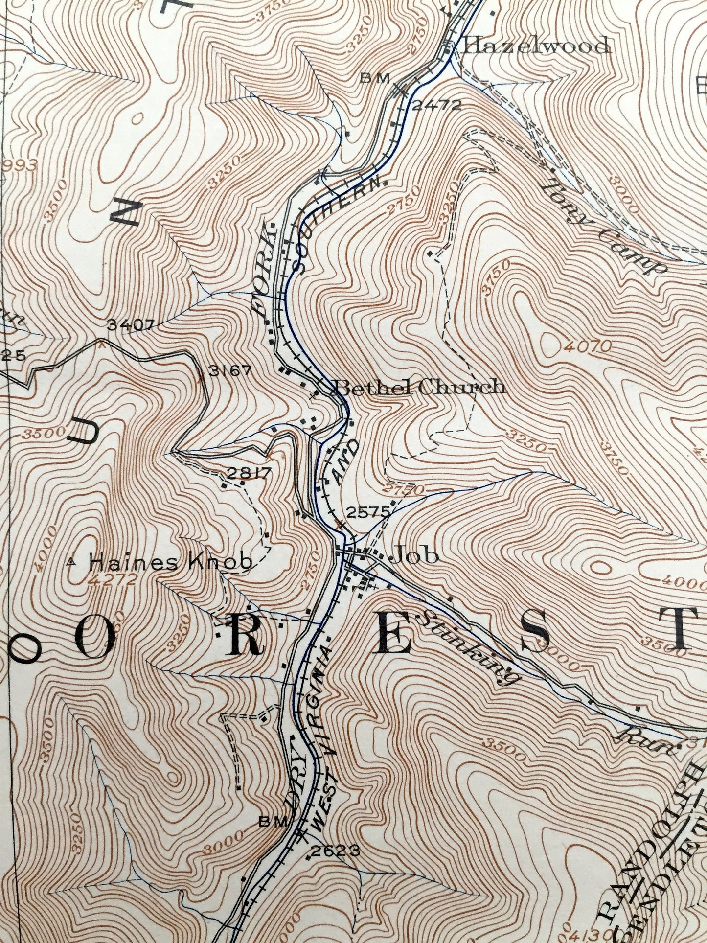 Antique Horton, West Virginia 1924 US Geological Survey Topographic Map – Randolph County, Hazelwood, Wheeler, Bowden, Meadows, Monongahela
