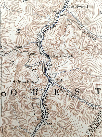 Antique Horton, West Virginia 1924 US Geological Survey Topographic Map – Randolph County, Hazelwood, Wheeler, Bowden, Meadows, Monongahela