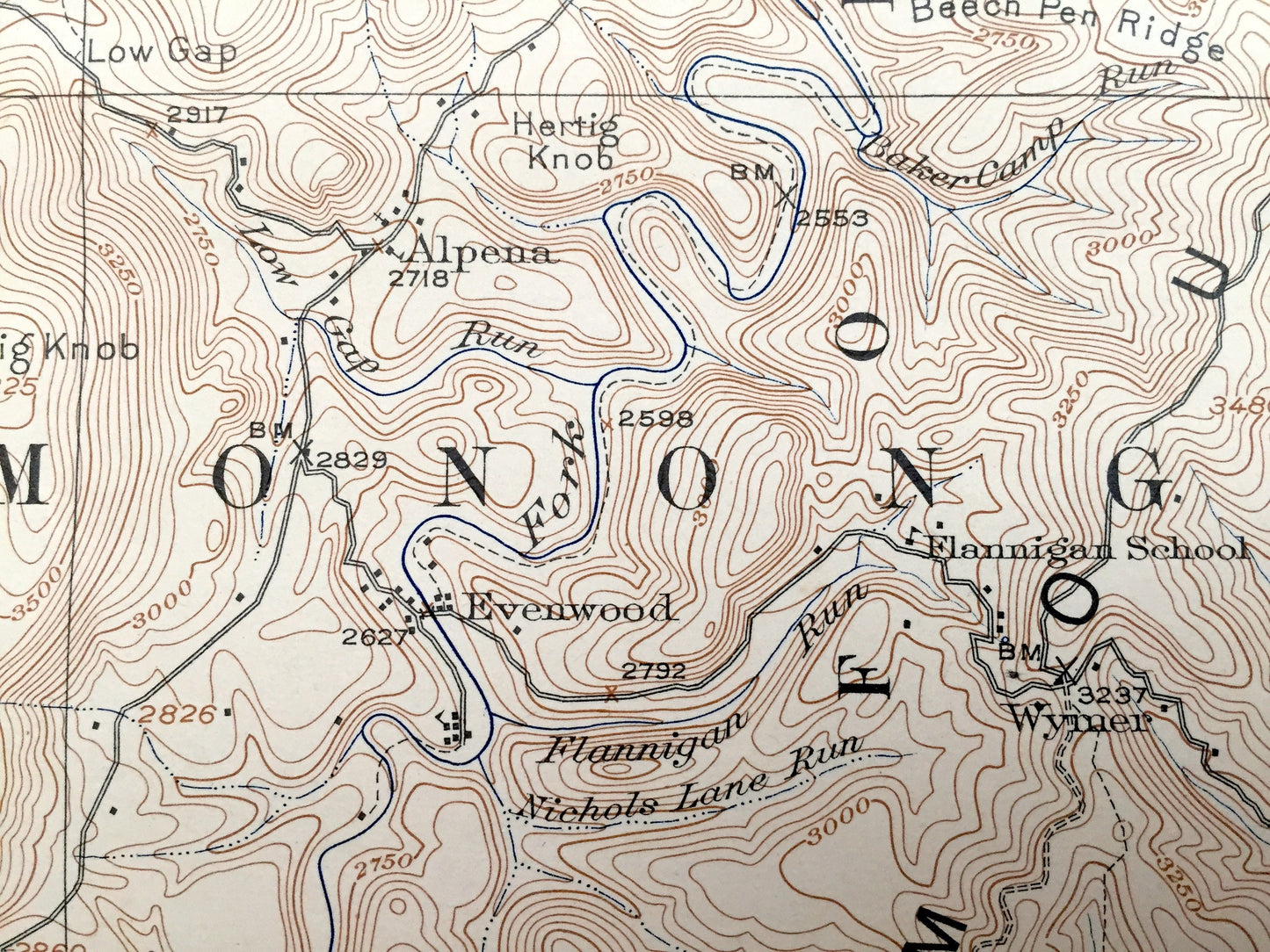 Antique Horton, West Virginia 1924 US Geological Survey Topographic Map – Randolph County, Hazelwood, Wheeler, Bowden, Meadows, Monongahela