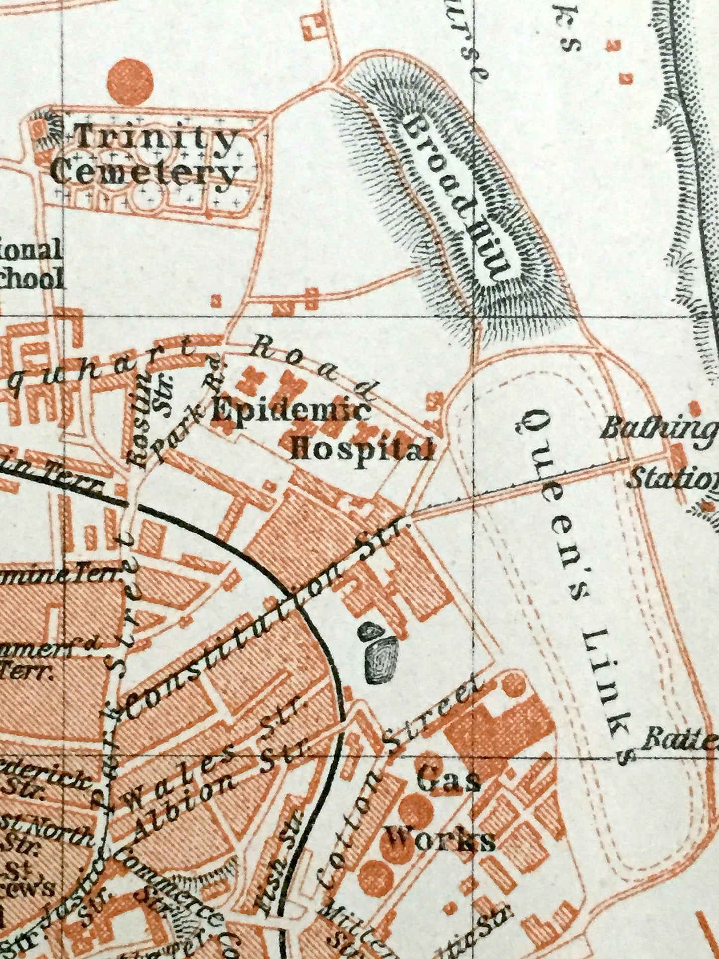 Antique 1927 Aberdeen, Scotland Map from Baedekers Atlas of Great Britain – River Dee, Don, Mannofield, Torry, North Sea, Obar Dheathain
