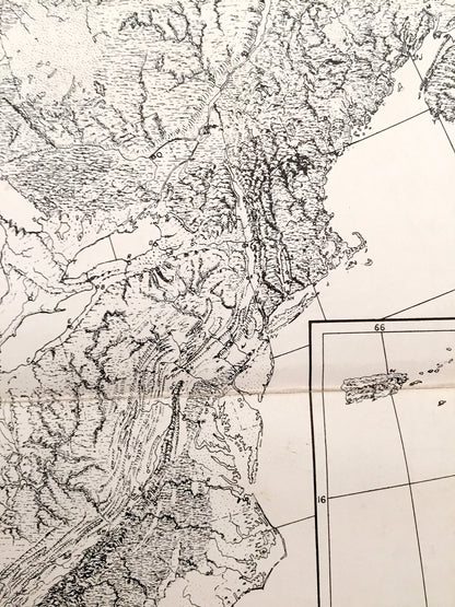 Antique 1948 Physiographic Diagram and Provinces of North America – United States, Canada, Mexico, West Indies, Greenland, Antilles