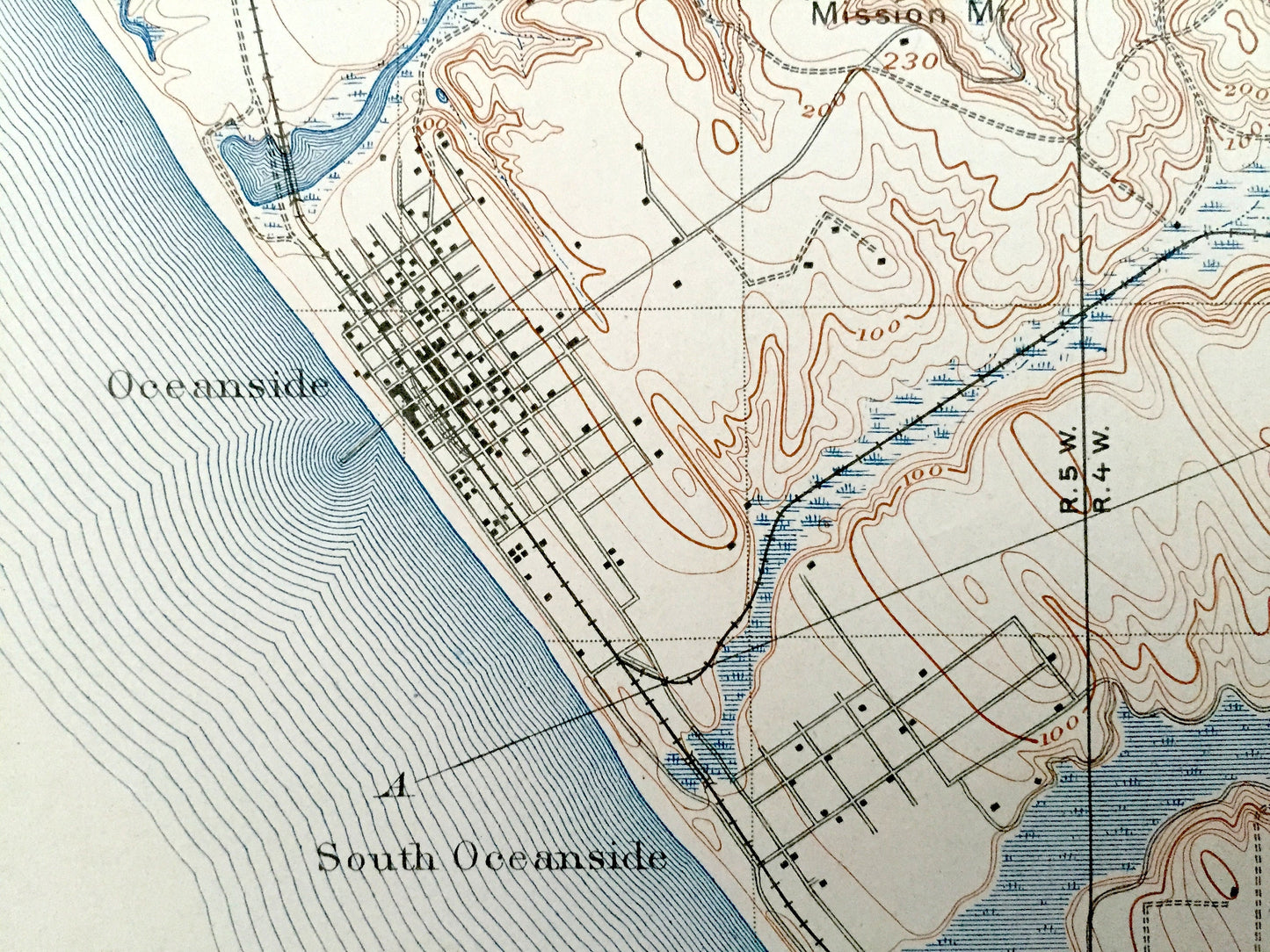 Antique Oceanside, California 1901 US Geological Survey Topographic Map – San Luis Rey, Encinitas, Escondido, Carlsbad, Los Angeles Junction