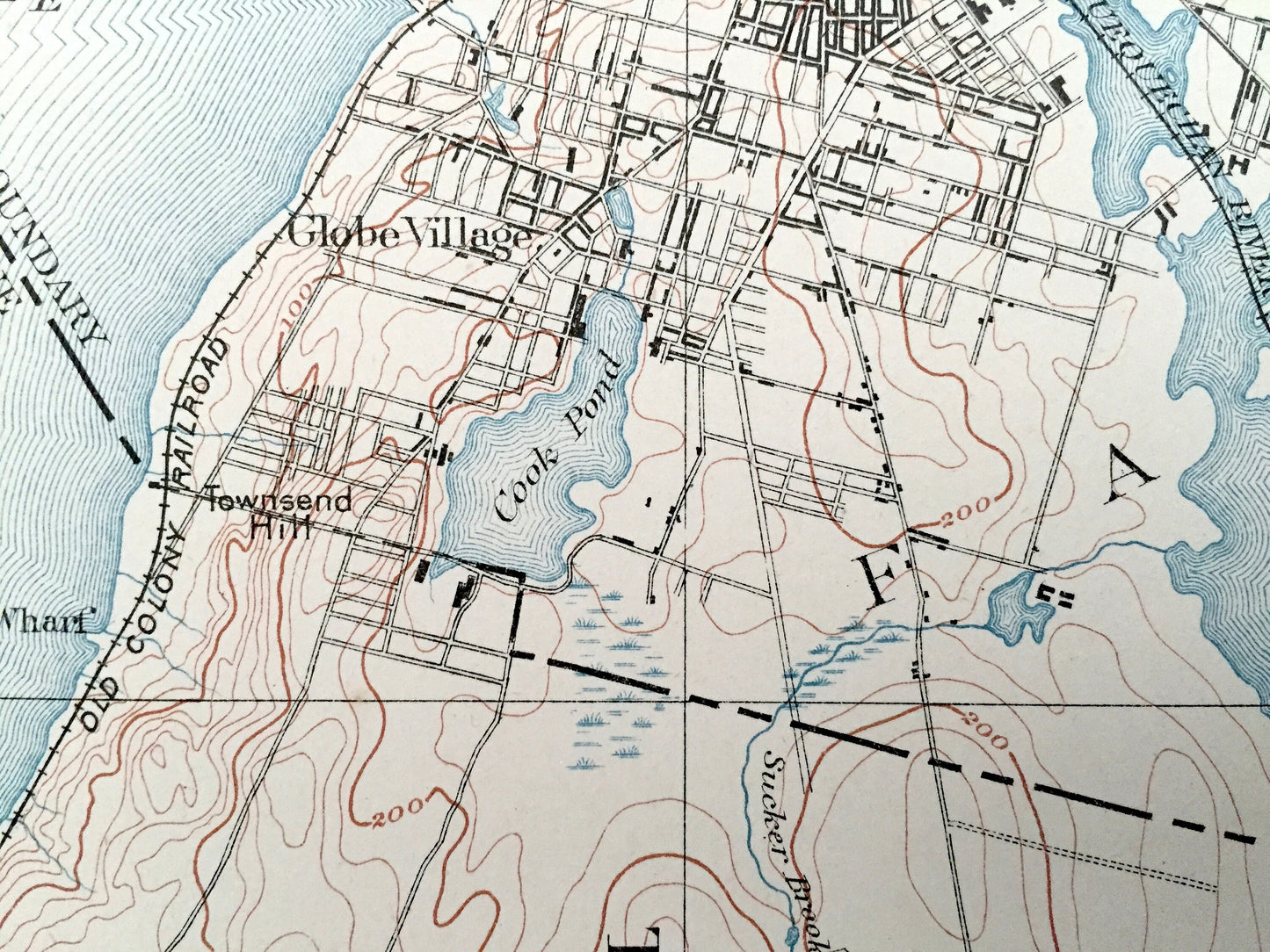 Antique 1885 Fall River, Massachusetts US Geological Survey Topographic Map – Sakonnet River, Swansea, Westport & Tiverton, Rhode Island, MA