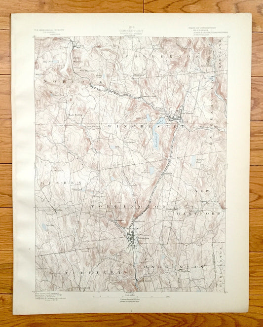 Antique Winsted, Connecticut 1889 US Geological Survey Topographic Map – Norfolk, Winchester, Torrington, New Hartford, Litchfield Goshen CT