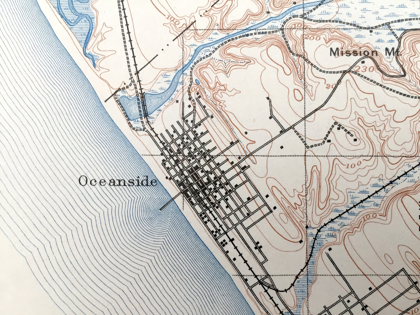 Antique Oceanside, California 1898 US Geological Survey Topographic Map – San Luis Rey, Encinitas, Escondido, Carlsbad, Santa Rosa, Merle CA