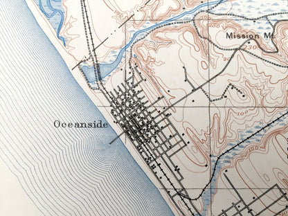 Antique Oceanside, California 1898 US Geological Survey Topographic Map – San Luis Rey, Encinitas, Escondido, Carlsbad, Santa Rosa, Merle CA