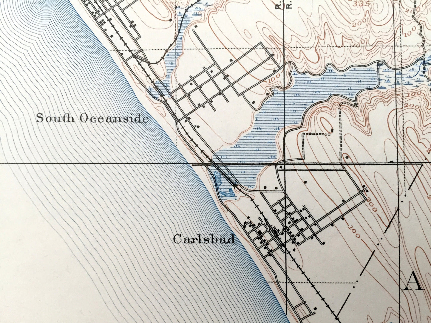 Antique Oceanside, California 1898 US Geological Survey Topographic Map – San Luis Rey, Encinitas, Escondido, Carlsbad, Santa Rosa, Merle CA