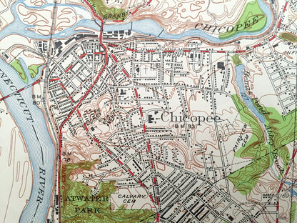 Antique Springfield North, Massachusetts 1946 US Geological Survey Topographic Map – Hampden County, South Hadley, Granby, Holyoke, Chicopee