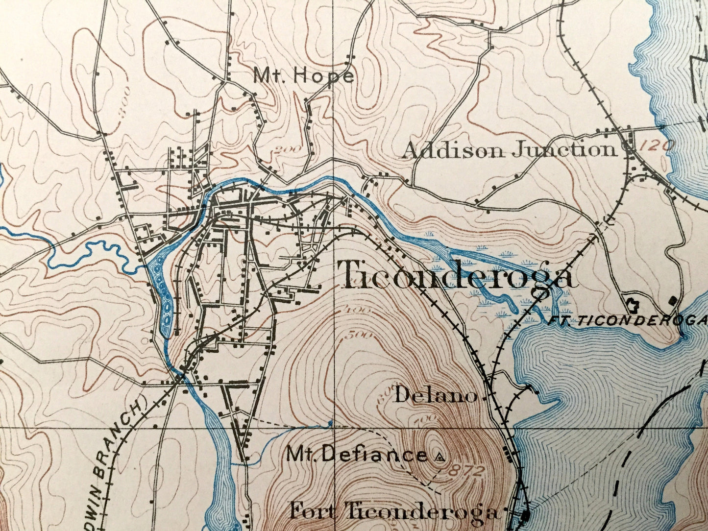 Antique Ticonderoga, New York 1896 US Geological Survey Topographic Map – Lake Champlain, George, Crown Point, Putnam, Orwell, Vermont NY VT