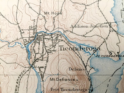 Antique Ticonderoga, New York 1896 US Geological Survey Topographic Map – Lake Champlain, George, Crown Point, Putnam, Orwell, Vermont NY VT