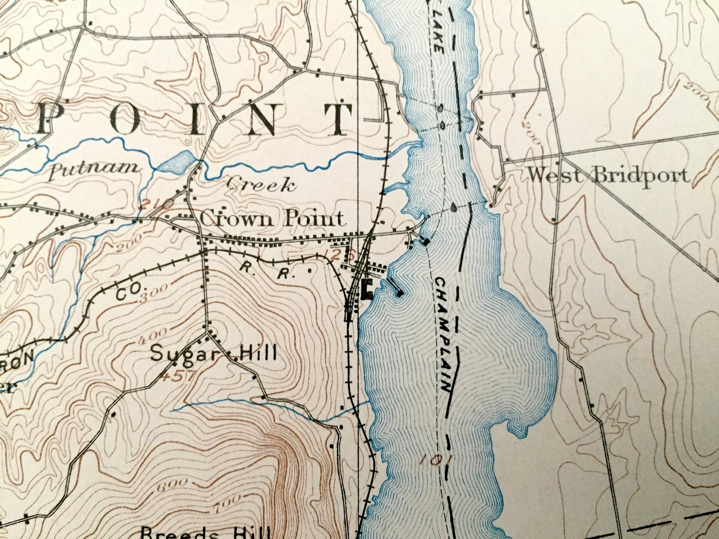 Antique Ticonderoga, New York 1896 US Geological Survey Topographic Map – Lake Champlain, George, Crown Point, Putnam, Orwell, Vermont NY VT