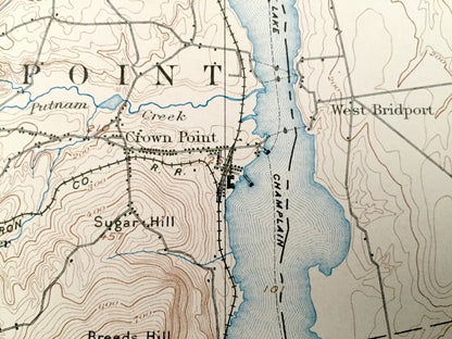 Antique Ticonderoga, New York 1896 US Geological Survey Topographic Map – Lake Champlain, George, Crown Point, Putnam, Orwell, Vermont NY VT