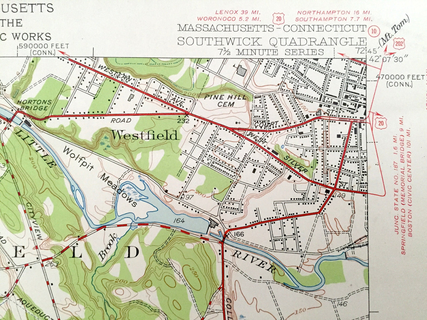 Antique Southwick, Massachusetts 1947 US Geological Survey Topographic Map – Hampden County, Westfield, Russell, Granville Congamond Pond MA