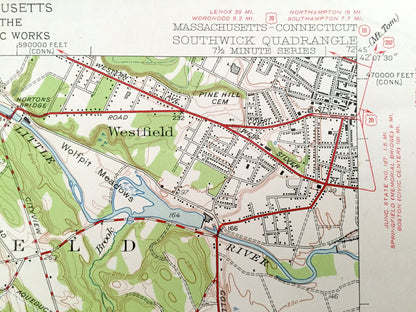 Antique Southwick, Massachusetts 1947 US Geological Survey Topographic Map – Hampden County, Westfield, Russell, Granville Congamond Pond MA