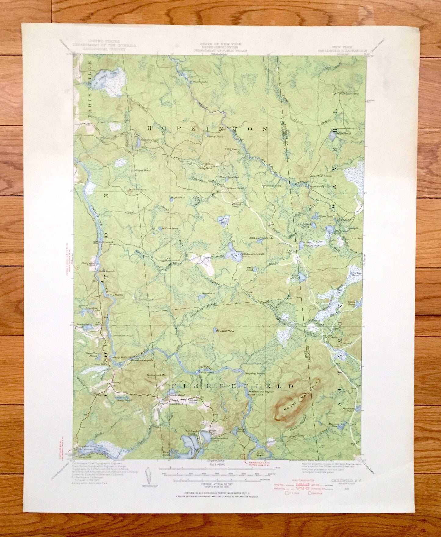 Antique Childwold, New York 1920 US Geological Survey Topographic Map – Adirondacks, St Lawrence, Franklin County, Raquette, Mt Matumbla, NY