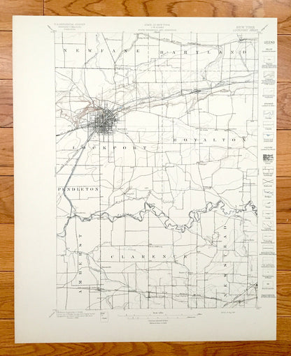 Antique Lockport, New York 1897 US Geological Survey Topographic Map – Newfane, Gasport, Akron, Erie Canal, Niagara County, Raymond, Rapids