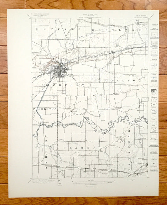 Antique Lockport, New York 1897 US Geological Survey Topographic Map – Newfane, Gasport, Akron, Erie Canal, Niagara County, Raymond, Rapids