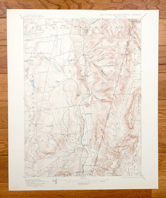 Antique Berlin, New York 1898 US Geological Survey Topographic Map – Berkshires, Renssalaer County Williamstown Stephentown Massachusetts NY