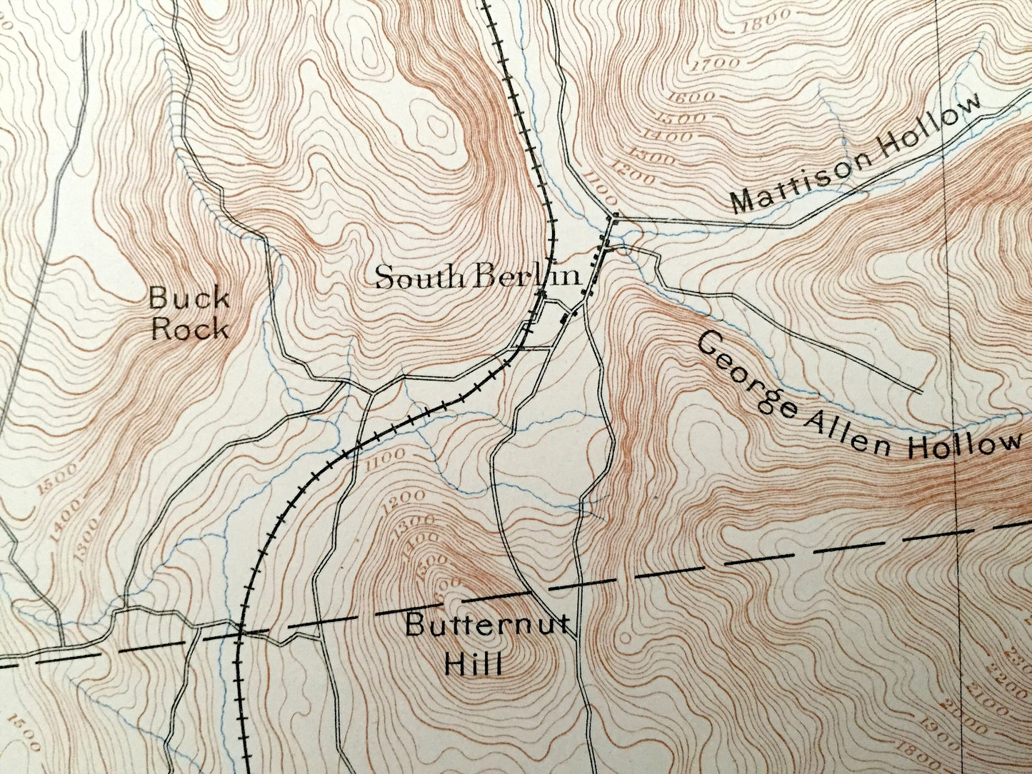 Antique Berlin, New York 1898 US Geological Survey Topographic Map – Berkshires, Renssalaer County Williamstown Stephentown Massachusetts NY