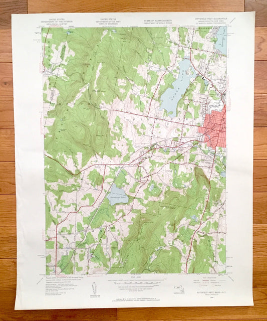 Antique Pittsfield West, Massachusetts 1944 US Geological Survey Topographic Map – Berkshire County, Hancock, Lanesboro, Lenox Berkshires ME