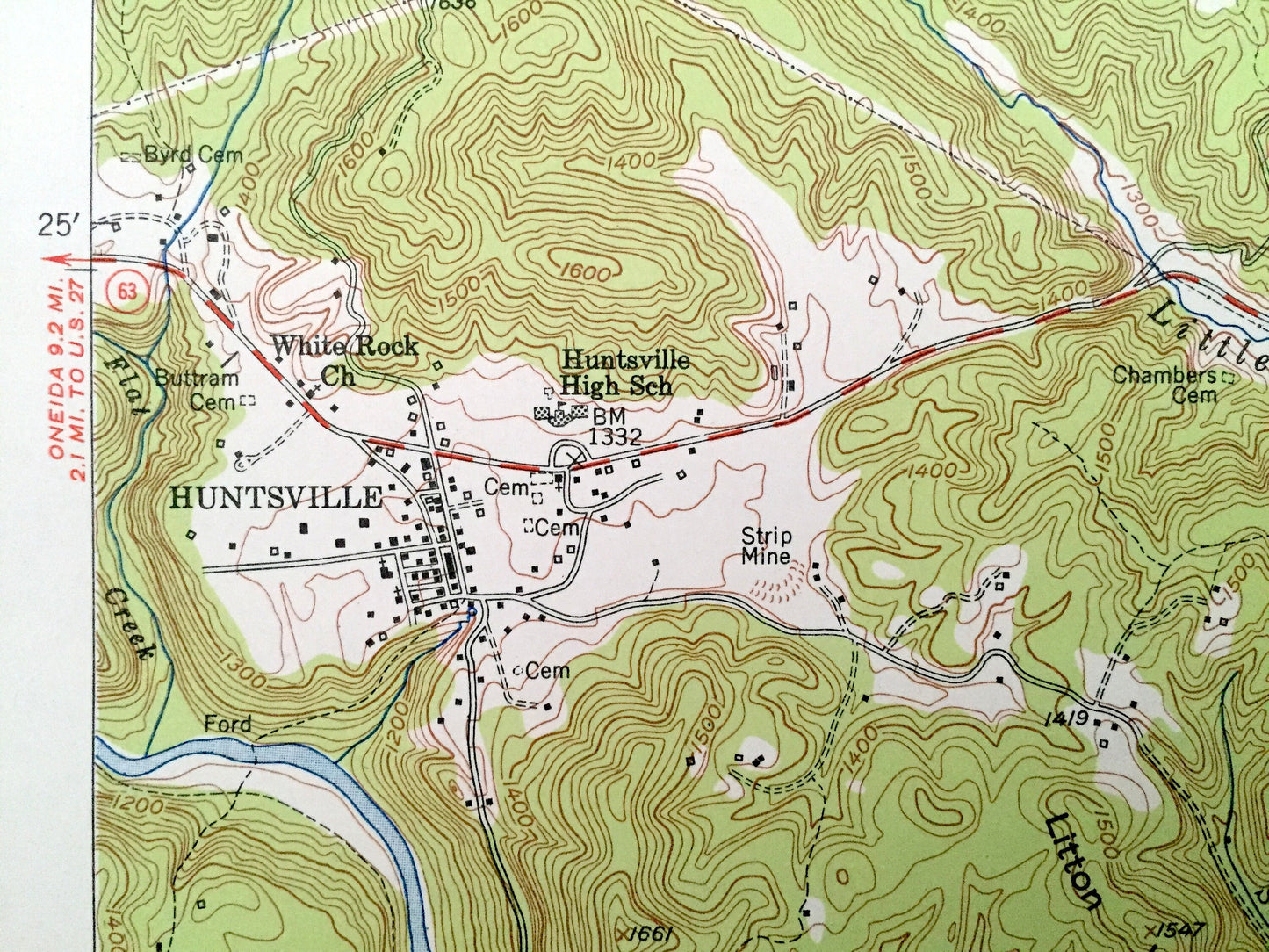 Antique Huntsville, Tennessee 1953 US Geological Survey Topographic Map – Scott County, Winona, New River, Shug Mountain, Paint Rock Creek