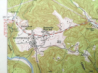 Antique Huntsville, Tennessee 1953 US Geological Survey Topographic Map – Scott County, Winona, New River, Shug Mountain, Paint Rock Creek
