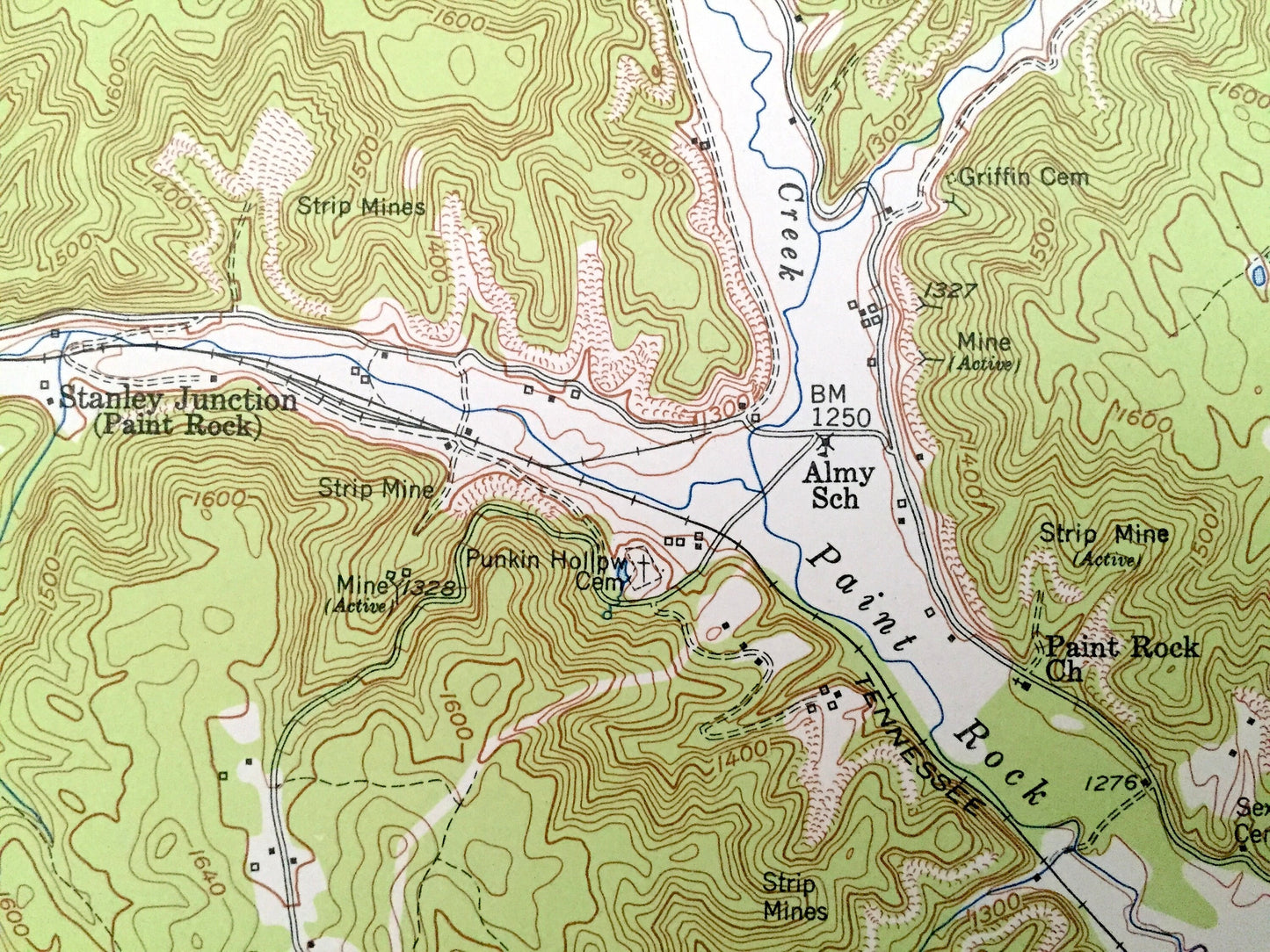 Antique Huntsville, Tennessee 1953 US Geological Survey Topographic Map – Scott County, Winona, New River, Shug Mountain, Paint Rock Creek