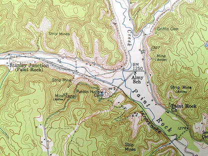 Antique Huntsville, Tennessee 1953 US Geological Survey Topographic Map – Scott County, Winona, New River, Shug Mountain, Paint Rock Creek