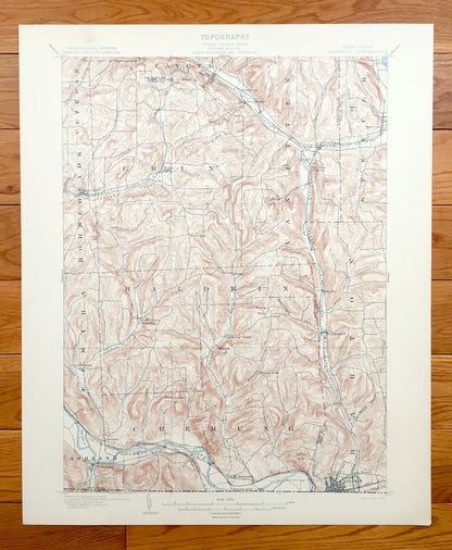 Antique Waverly, New York 1902 US Geological Survey Topographic Map – Wellsburg, Lockwood, Spencer, Tioga, Chemung, Schuyler County, Barton